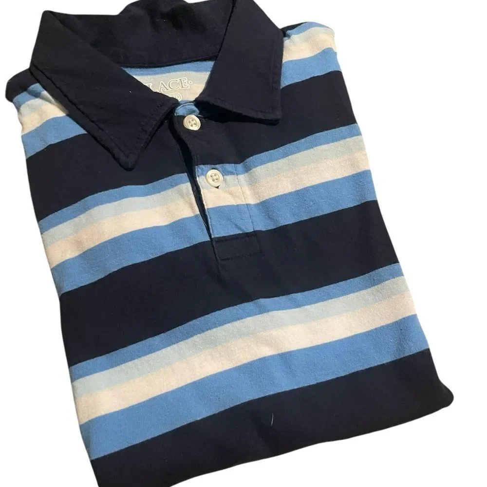 The children’s place Men's Striped Polo Shirt - Blue and White size large